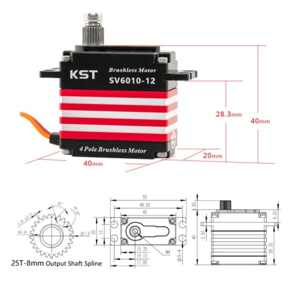 Original KST SV6010-12 HV Brushless Metal Gear 70Kgf.cm 0.09sec Digital High Voltage for Large Scale RC Boat Cars Drone Model